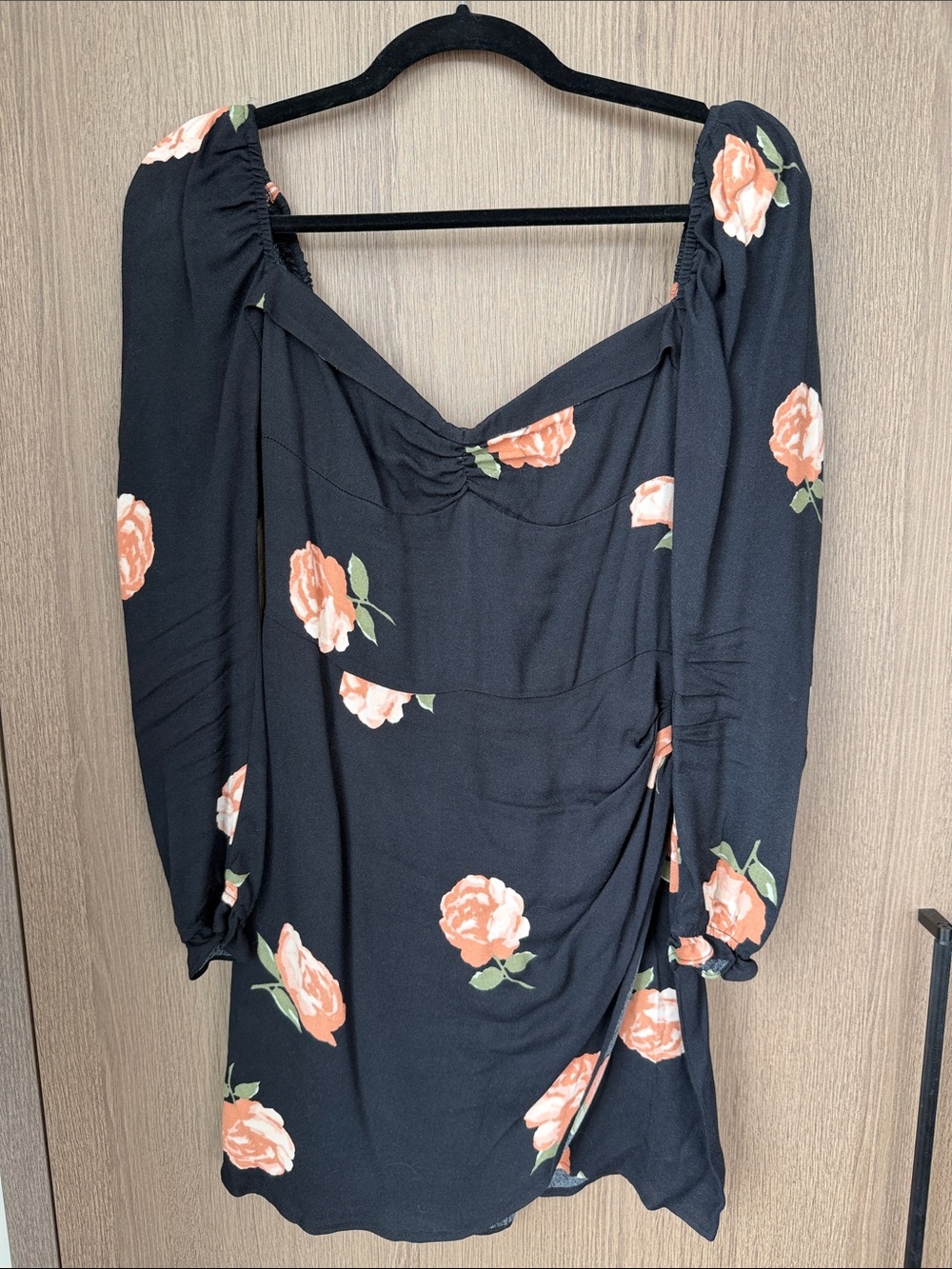 Reformation Floral Long-Sleeve Mini Dress - Peach Rose